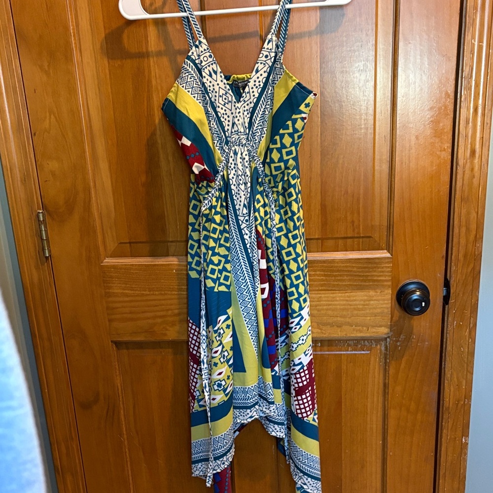 EARTHBOUND Asymmetrical Dress in Blue, Yellow, and Red